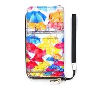 SEEKJOYS Women's Wallet Colorful Umbrellas Under The Sky Ladies Wallets Card Holder Clutch Stylish Leather Wallet with Wrist Strap Long Womens Purse
