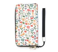 SEEKJOYS Women's Wallet Countless Hand Drawn Flowers Ladies Wallets Card Holder Clutch Stylish Leather Wallet with Wrist Strap Long Womens Purse