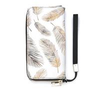 SEEKJOYS Women's Wallet Falling Feathers Pattern Ladies Wallets Card Holder Clutch Stylish Leather Wallet with Wrist Strap Long Womens Purse