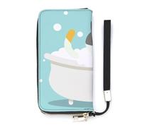 SEEKJOYS Women's Wallet Kitten in The Bath Ladies Wallets Card Holder Clutch Stylish Leather Wallet with Wrist Strap Long Womens Purse