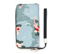 SEEKJOYS Women's Wallet Koi in The Water Ladies Wallets Card Holder Clutch Stylish Leather Wallet with Wrist Strap Long Womens Purse