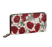 SEEKJOYS Women's Wallet Red Poppies Print Large Credit Card Wallet Coin Purse Card Case Flowers Phone Clutch Slim Wallet for Women (Leather Zipper)