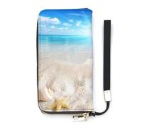 SEEKJOYS Women's Wallet Vast Sea Beach Pattern Ladies Wallets Card Holder Clutch Stylish Leather Wallet with Wrist Strap Long Womens Purse