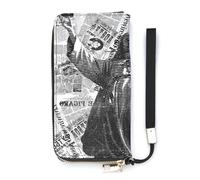 SEEKJOYS Women's Wallet Vintage Newspaper Magazine Ladies Wallets Card Holder Clutch Stylish Leather Wallet with Wrist Strap Long Womens Purse