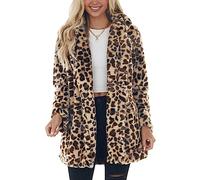 SeekMe Womens Faux Fur Coats Leopard Jackets Loose Warm Fall Winter Fluffy Jacket Outwear, Beige Brown, XXL