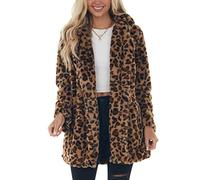 SeekMe Womens Faux Fur Coats Leopard Jackets Loose Warm Fall Winter Fluffy Jacket Outwear, Brown, M