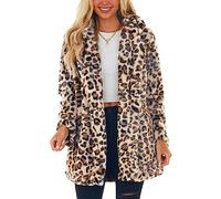 SeekMe Womens Faux Fur Coats Leopard Jackets Loose Warm Fall Winter Fluffy Jacket Outwear, White Orange, L