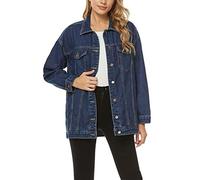 SeekMe Women's Oversize Button Down Washed Denim Coat Trucker Jean Jacket with Pockets - blue - Large