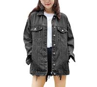 SeekMe Women's Oversized Jean Jacket Plus Size Fashion Boyfriend Button Down Washed Denim Jacket(0025-Grey-XL-FY)