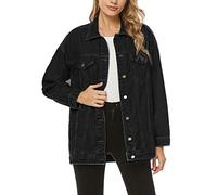 SeekMe Women's Oversized Jean Jacket Plus Size Fashion Boyfriend Button Down Washed Denim Jacket (Black, X-Small), Black, x-small