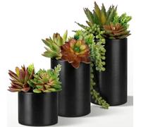 SEEKO Artificial Succulents in Ceramic Pots - Set of 3 Realistic & Beautiful Assorted Fake Succulents for Matte Black Decor, Desk Decor, Office Plants and Succulent Decor (Black Pot)
