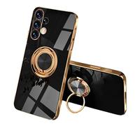 SEEKOO Case for Samsung Galaxy A13 4G, Ultra Thin TPU Bumper Shockproof Soft Cover Electroplating Phnom Penh Design Silicone Skin Slim Case with 360 Degree Ring Kickstand, Black