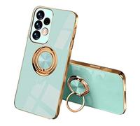 SEEKOO Case for Samsung Galaxy A52s 5G / Samsung Galaxy A52, Ultra Thin Elegant Soft Silicone Electroplating Design Shockproof TPU Gel Case with 360 Degree Rotation Ring, Light Green