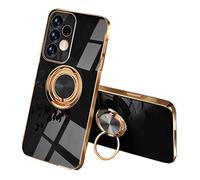 SEEKOO Case for Samsung Galaxy A52s 5G / Samsung Galaxy A52, Ultra Thin TPU Bumper Shockproof Soft Cover Electroplating Phnom Penh Silicone Case with 360 Degree Ring Kickstand, Black