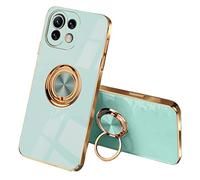 SEEKOO Case for Xiaomi 11 Lite 5G NE/Xiaomi Mi 11 Lite, Ultra Thin Elegant Soft Silicone Electroplating Design Shockproof TPU Gel Case with 360 Degree Rotation Ring, Light Green