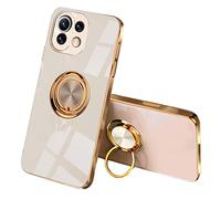 SEEKOO Case for Xiaomi 11 Lite 5G NE/Xiaomi Mi 11 Lite, Ultra Thin Elegant Soft Silicone Electroplating Design Shockproof TPU Gel Case Cover with 360 Degree Rotation Ring, Pink