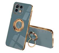 SEEKOO Case for Xiaomi 11 Lite 5G NE/Xiaomi Mi 11 Lite, Ultra Thin TPU Bumper Shockproof Soft Cover Electroplating Phnom Penh Design Silicone Case with 360 Degree Ring Kickstand, Gray
