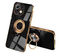 SEEKOO Case for Xiaomi 11 Lite 5G NE/Xiaomi Mi 11 Lite, Ultra Thin TPU Bumper Shockproof Soft Cover Electroplating Phnom Penh Design Silicone Case with 360 Degree Ring Kickstand, Black