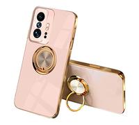 SEEKOO Case for Xiaomi 11T Pro 5G/Xiaomi 11T 5G, Ultra Thin Elegant Soft Silicone Electroplating Design Case Shiny Shockproof TPU Gel Case with 360 Degree Rotation Ring, Pink