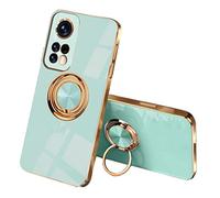 SEEKOO Case for Xiaomi Mi 10T / Mi 10T Pro 5G, Ultra Thin TPU Bumper Shockproof Soft Cover Electroplating Phnom Penh Design Silicone Skin Slim Case with 360 Degree Ring Kickstand, Light green