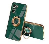 SEEKOO Case for Xiaomi Poco F3 / Xiaomi Mi 11i 5G, Ultra Thin TPU Bumper Shockproof Soft Cover Electroplating Phnom Penh Design Silicone Skin Slim Case with 360 Degree Ring Kickstand, Dark green