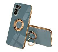 SEEKOO Case for Xiaomi Poco F3 / Xiaomi Mi 11i 5G, Ultra Thin TPU Bumper Shockproof Soft Cover Electroplating Phnom Penh Design Silicone Skin Slim Case with 360 Degree Ring Kickstand, Gray