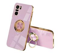 SEEKOO Case for Xiaomi Poco F3 / Xiaomi Mi 11i 5G, Ultra Thin TPU Bumper Shockproof Soft Cover Electroplating Phnom Penh Design Silicone Skin Slim Case with 360 Degree Ring Kickstand, Purple