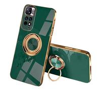 SEEKOO Case for Xiaomi Redmi Note 11 4G / Redmi Note 11S 4G, Ultra Thin TPU Bumper Shockproof Soft Cover Electroplating Phnom Penh Design Silicone Case with 360 Degree Ring Kickstand, Dark green