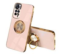 SEEKOO Case for Xiaomi Redmi Note 11 4G / Redmi Note 11S 4G, Ultra Thin TPU Bumper Shockproof Soft Cover Electroplating Phnom Penh Design Silicone Case with 360 Degree Ring Kickstand, Pink