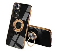SEEKOO Case for Xiaomi Redmi Note 11 Pro 5G/4G, Ultra Thin TPU Bumper Shockproof Soft Cover Electroplating Phnom Penh Design Silicone Skin Slim Case with 360 Degree Ring Kickstand, Black