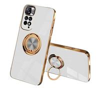 SEEKOO Case for Xiaomi Redmi Note 11 Pro 5G/4G, Ultra Thin TPU Bumper Shockproof Soft Cover Electroplating Phnom Penh Design Silicone Skin Slim Case with 360 Degree Ring Kickstand, White