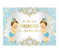 SeekPro 7x5ft Two Little Princes White Boys Baby Shower Backdrop Boy Baby Shower Party Banner Decoration Backdrops Light Blue Gold Crown Photography Background Vinyl SK3117B