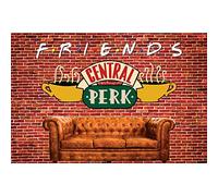 SeekPro Central Perk Friends Tv Show Theme Party Backdrop Red Brick Wall Retro Pub Sofa and Coffee Photography Background for Adult Birthday Ball Party Decorations Portraits Photoshoot 10x8ft