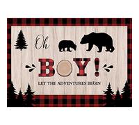 SeekPro Lumberjack Baby Shower Backdrop Buffalo Plaid Oh Boy Photography Background Thin Vinyl Bear Boy Baby Shower Banner Party Supplies 7x5ft