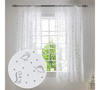 SEEKRIGHT Twinkle Silver Foil Printed White Curtains for Baby Nursey Room - Star and Dinosaur Window Curtains for Boys Room 84 Inch Length, Set 2 Panels