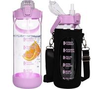 Seekua 1.5l Glass Water Bottle with Straw & Motivational Time Markings 1.5 litre Large Leakproof Gym Drinking Bottle