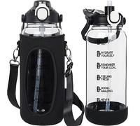 Seekua 2 litre Glass Water Bottle with Straw & motivational Time Markings 2l large Drinking Bottle with Fruit Infuser for Juice, Smoothie, Milkshake