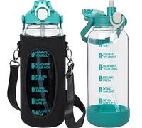 Seekua 2 litre Glass Water Bottle with Straw & motivational Time Markings 2l large Drinking Bottle with Fruit Infuser for Juice, Smoothie, Milkshake