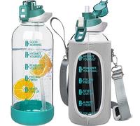 Seekua 2 litre Large Glass Water Bottle with Straw & Time Markings 2l Big Motivational Glass Drinking Bottle BPA free Leakproof