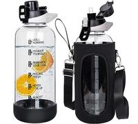 Seekua 2 litre Large Glass Water Bottle with Straw & Time Markings 2l Big Motivational Glass Drinking Bottle BPA free Leakproof