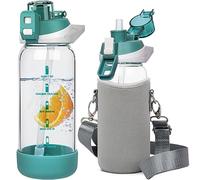 Seekua 600ml Glass Water Bottle with Straw & Time Markings BPA free Motivational Glass Drinking Bottle Leakproof