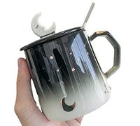 seelucky Moon Mug with Spoon Lid Star Ceramic Coffee Cup Moon Tea Milk Cup Gift Office Home (moon, 400 ml)