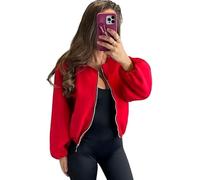Seemefashion Womens Zip Bomber Jacket Ladies Long Balloon Puff Sleeve Pocket Zipper Jumper Crop Top (UK, Numeric, 6, 14, Regular, Regular, Red)