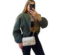 Seemefashion Womens Zip Bomber Jacket Ladies Long Balloon Puff Sleeve Pocket Zipper Jumper Crop Top (UK, Numeric, 6, 14, Regular, Regular, Khaki)