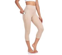 SEEMLY High Waisted Workout Capri with Pockets | Breathable Yoga Pants | Athletic Women Capri Leggings for Tummy Control, Khaki, S
