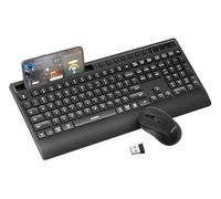 seenda Bluetooth Keyboard and Mouse Combo, COE201 Multi-Device Ergonomic Keyboard Mouse with Phone Holder, Full Size Wireless Quiet Combo Compatible for Windows, Laptop, MacBook, PC, iPad - Black