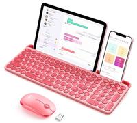 seenda Bluetooth Keyboard and Mouse for iPad, CTU-301 Wireless Multi-Device Connection Bluetooth+2.4G Keyboard Mouse Combo with Tablet Holder for iPad/MacBook/Windows, iOS/Andriod/Phone, Coral Pink