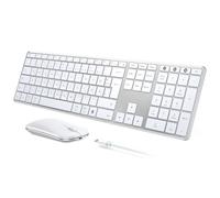 seenda Bluetooth Keyboard with Mouse, Rechargeable Dual Mode USB & Bluetooth Keyboard Made of Metal, Ultra Thin Quiet Keyboard Mouse Set Wireless for PC/Tablet/MacOS, QWERTZ Layout (White & Silver)