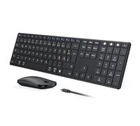 seenda Bluetooth Keyboard with Mouse, Rechargeable Dual Mode USB & Bluetooth Keyboard Made of Metal, Ultra Thin Quiet Keyboard Mouse Set Wireless for PC/Tablet/MacOS, QWERTZ Layout (Black)