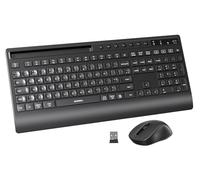 seenda COE201 Wireless Bluetooth Keyboard and Mouse - Full Size Multi-Device Ergonomic Set with Wrist Rest & Phone Holder, Quiet Typing for PC, Laptop, Desktop, Tablet, MacBook, iMac, iPad (Black)